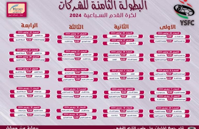 الأربعاء القادم انطلاق بطولة الشركات الثامنة لكرة القدم السباعية